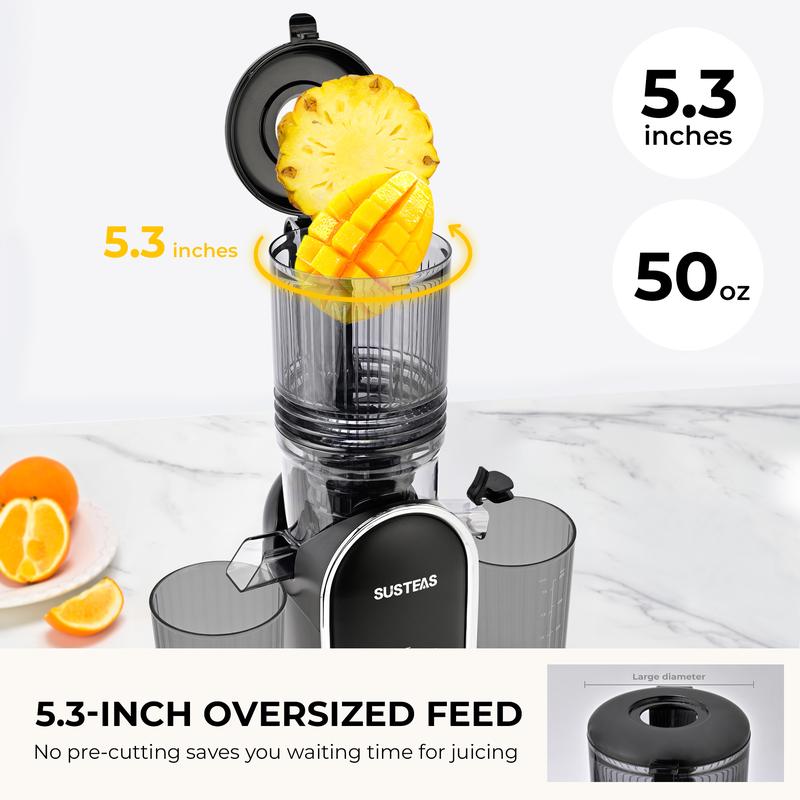 Cold Press Juicer with 5.3" Wide Feed Chute – High Juice Yield, Easy Clean, Whole Fruit Masticator Lisa Domen