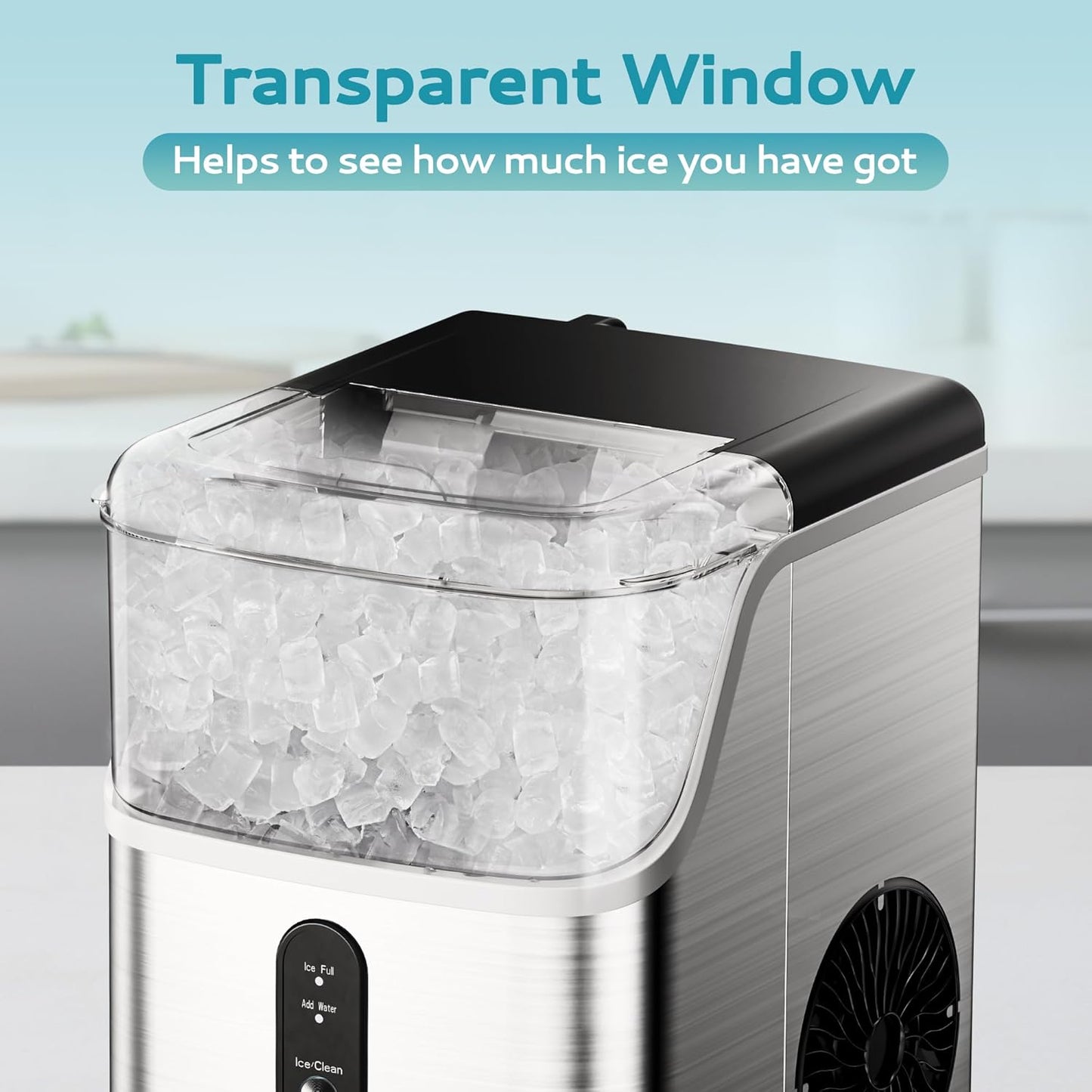 Nugget Ice Maker Countertop – 35lbs/Day Sonic Pebble Ice Machine with Self-Cleaning, Scoop & Basket, Stainless Steel Country Style Interiors