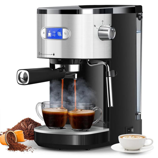☕ High-Pressure Espresso Coffee Maker – 20 Bar Pump 💨 | Steam Wand 🥛 | Capsule Compatible 🎯 | Removable Water Tank 💧 | 1350W Power ⚡ for Lattes & Cappuccinos 🍵 ERIC SONG