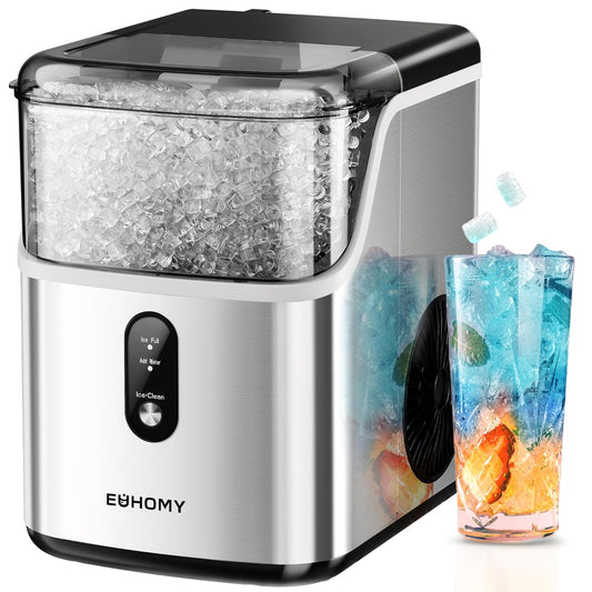 Nugget Ice Maker Countertop – 35lbs/Day Sonic Pebble Ice Machine with Self-Cleaning, Scoop & Basket, Stainless Steel Country Style Interiors